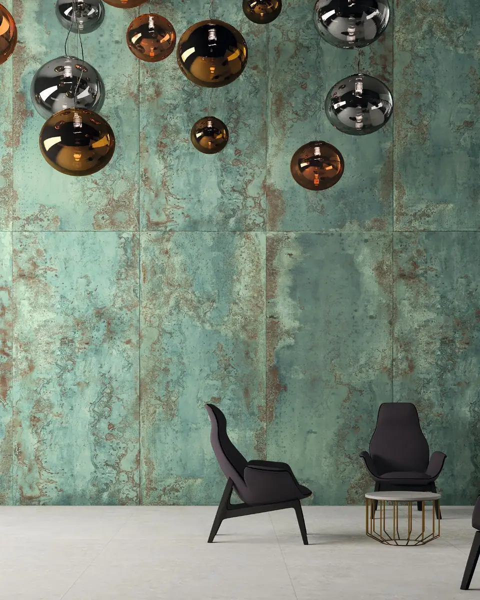 Full-height porcelain slabs displayed in a showroom